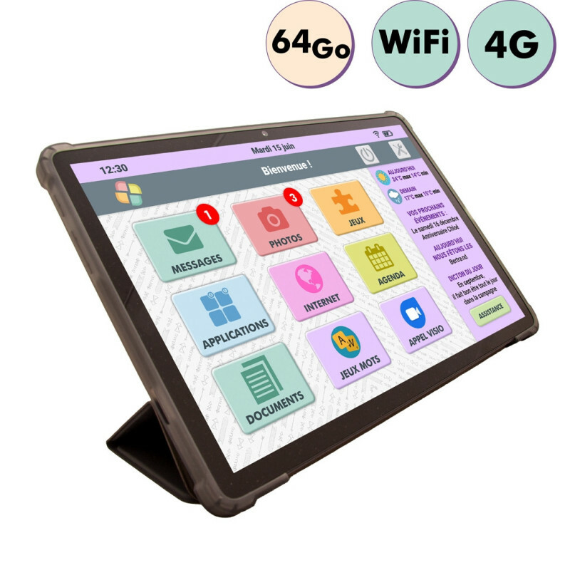 Facilotab L Rubis - WiFi/4G - 64 Go - Android 13 - Tablette simplifie pour Seniors