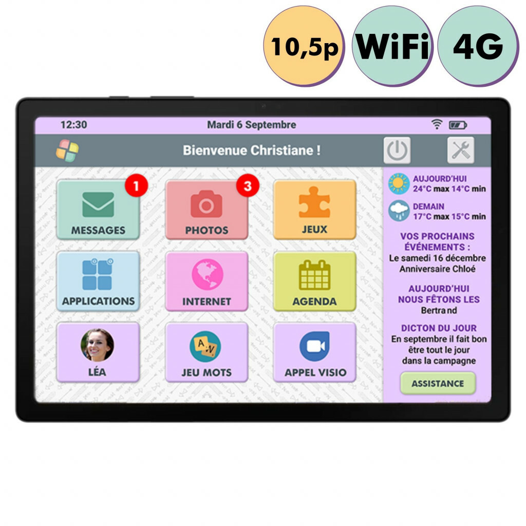 Tablette simplifie Facilotab L Galaxy - 10,5 p - WiFi/4G - 32 Go - Android 13 - Marque SAMSUNG - Interface seniors