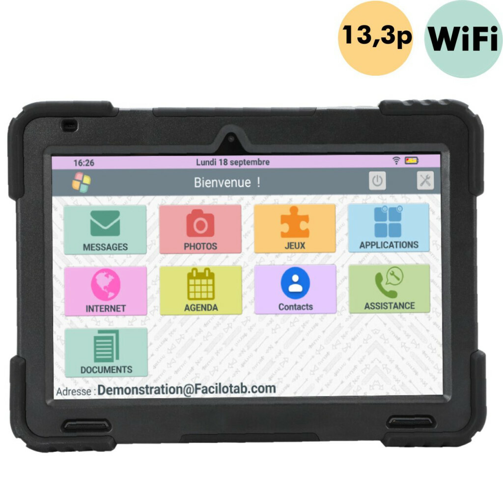 Facilotab XXL - WiFi - 128 Go - Android 13 - Trs grand cran - Coque renforce- Tablette simplifie pour Seniors